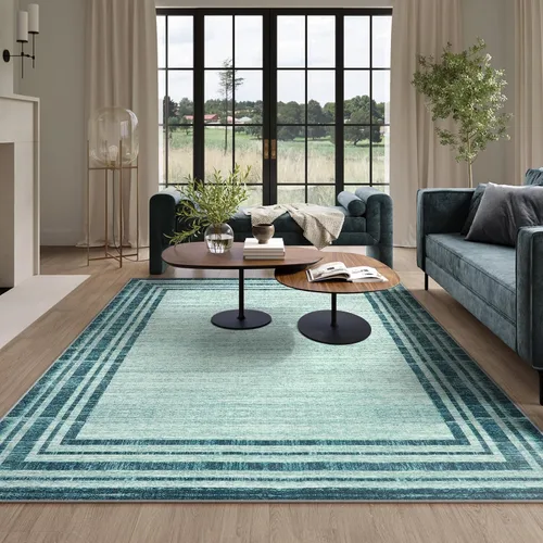 Miniatura 107 de Alfombra de pasillo moderna abstracta Lahome, alfombra lavable turquesa de 2 x 6 pulgadas para entrada, alfombra antideslizante de bajo pelo