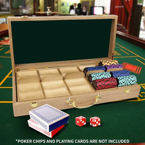 Miniatura 6 de GSE Games & Sports Expert Estuche de madera para fichas de póquer con 5 bandejas de fichas, capacidad para 500 fichas, soporte de fichas de grado