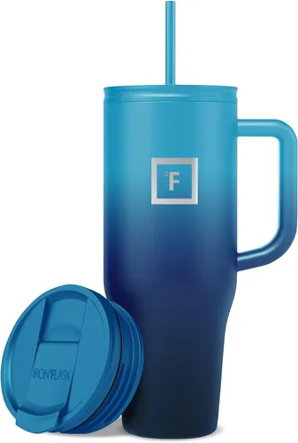 Miniatura 15 de IRON °FLASK Co-Pilot - Vaso aislante de 40 onzas con pajita y tapas abatibles - Botella con portavasos para bebidas frías o calientes - A prueba