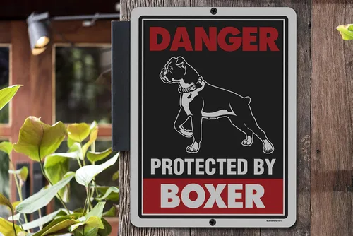 Miniatura 4 de Honey Dew Gifts, Cartel de metal con texto en inglés «Beware of Dog» («Beware of Dog») de «Danger Protected Boxer» («Beware of Dog») de 9 x 12