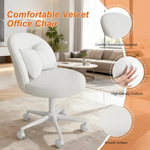 Miniatura 7 de Silla de escritorio de terciopelo con almohada, silla de oficina sin brazos de altura ajustable, sillas de maquillaje de tapicería suave, silla