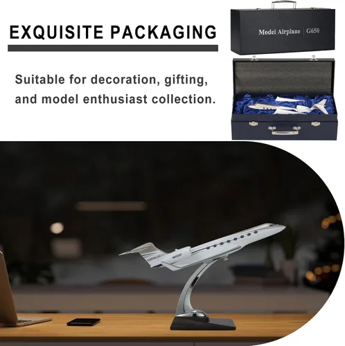 Miniatura 4 de Modelo de avión a escala 1:100 Gulfstream G650 Aviones de simulación a presión para adultos, modelo de resina de 12 pulgadas, entusiastas
