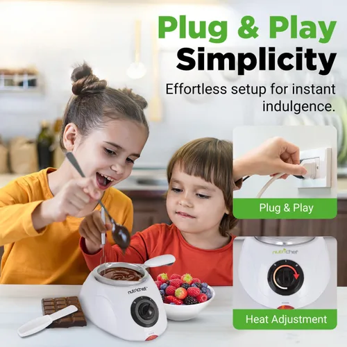 Miniatura 6 de NutriChef Olla eléctrica para fondue Calentador de chocolate de 25 W Capacidad de 8.8 onzas Función de inmersión para mantener caliente y olla