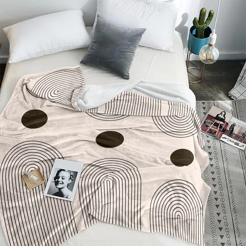 Miniatura 4 de Manta moderna abstracta de color negro y beige, manta bohemia de franela de doble cara, adecuada para adultos y niños en el sofá, automóvil, siesta
