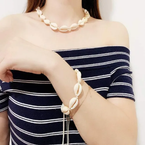 Miniatura 4 de Abitoncc - Collar de concha natural, pulsera de cordón de playa con concha de mar, gargantilla de perlas hecha a mano ajustable para niñas y mujeres