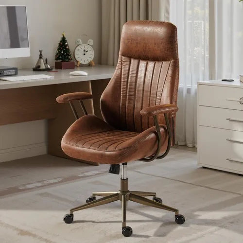 Silla de escritorio de oficina en casa, silla de oficina moderna de mediados de siglo con soporte lumbar ajustable, silla ejecutiva de altura Marrón