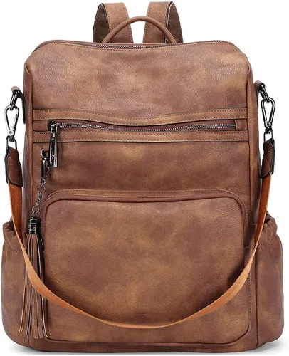 CLUCI - Cartera tipo mochila de cuero para mujer, bolso de viaje grande de moda, con borla, bolso de hombro para dama, Grande, Moderno, minimalista