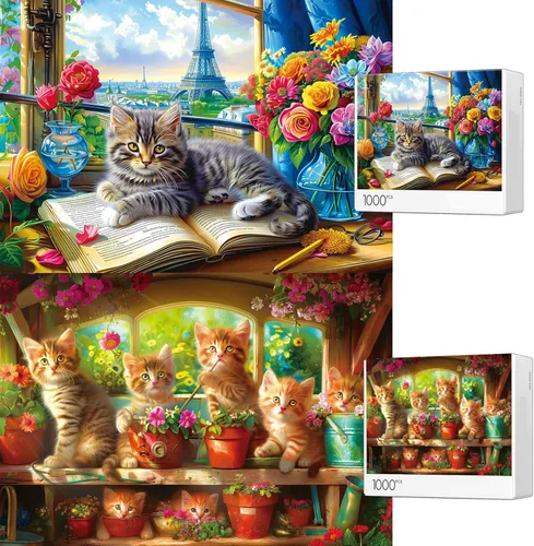 Miniatura 8 de Rompecabezas de 1000 piezas, rompecabezas para adultos, gatos divertidos, gatitos, mascotas, amantes de los animales, rompecabezas imposible difícil