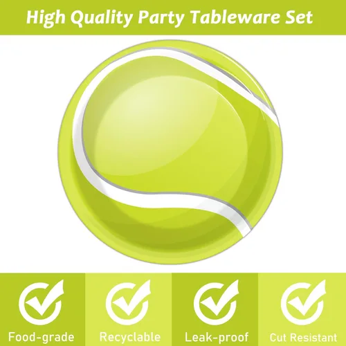 Miniatura 3 de Wiooffen Juego de 24 platos de papel para fiestas de tenis, juego de vajilla desechable, platos de postre para fiestas de tenis, deportes