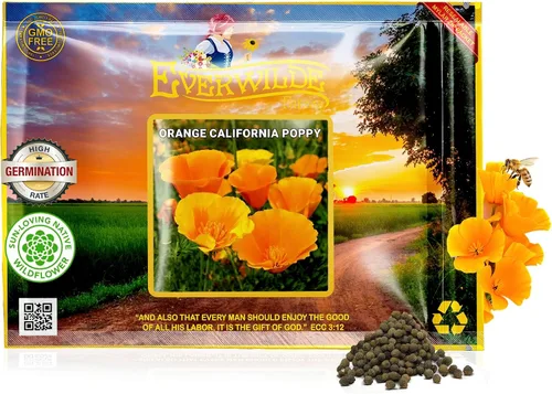 Miniatura 8 de Everwilde - Semillas de amapola de naranja California de 1 oz, 15,600 unidades, flores silvestres de color naranja brillante, tolerantes a