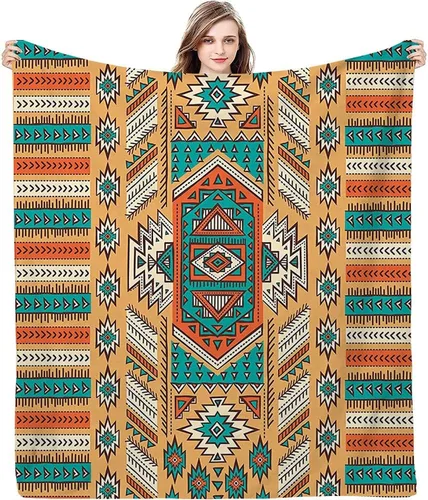 Manta de forro polar de felpa, diseño tribal de tribu azteca india, esponjosa y cómoda, manta de decoración tribal, 50 x 60 pulgadas, adecuada para