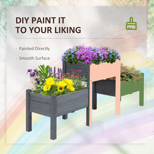 Miniatura 3 de Outsunny Cama de Jardín Elevada con 3 Jardineras, Soporte de Plantas de Madera con Orificios de Drenaje, para Verduras, Hierbas y Flores, Gris
