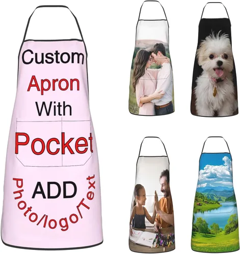 Miniatura 42 de Delantal personalizado con bolsillos para añadir tu imagen, texto, logotipo, foto y nombre