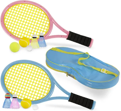 Miniatura 7 de Raquetas de tenis para niños con bolsa de transporte, pelotas de entrenamiento suaves y pájaros de bádminton, juego de regalo de raquetas de tenis