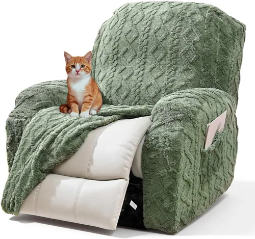 vctops Verde Navideño 4 Piezas Fundas para Sillón Reclinable de Felpa Jacquard Geométrica Suaves Peludas Mullidas Funda para Sofá y Sillón