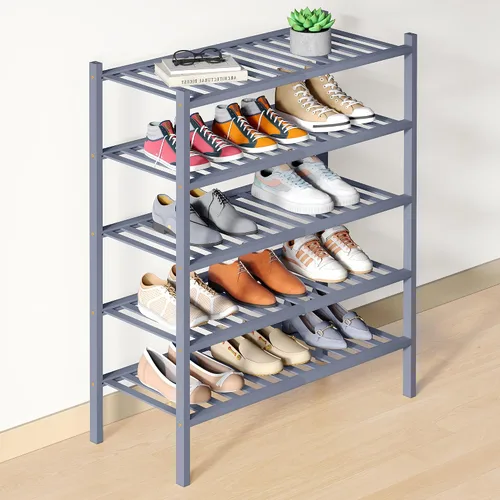 Miniatura 102 de Smiry Zapatero de bambú para clóset, organizador de zapatos apilable de 4 niveles largo de madera, estante de almacenamiento de zapatos Negro