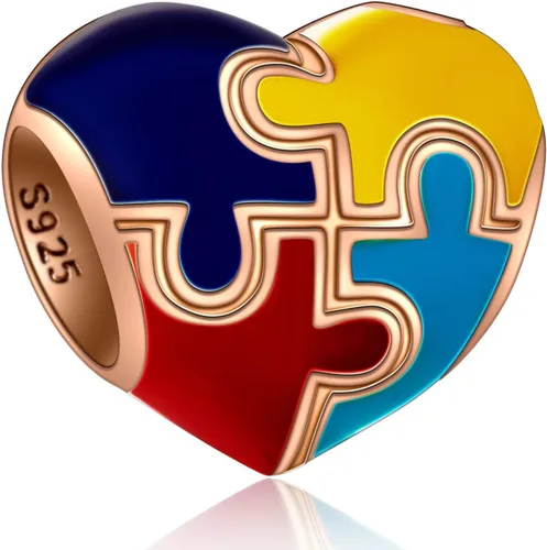 Abalorio de concientización sobre el autismo para pulsera europea de bricolaje, plata de ley 925, dijes esmaltados, dijes Live Love Laugh Charms, I