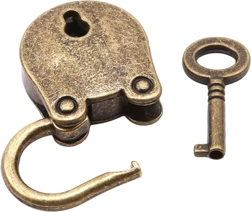 Miniatura 5 de Candado de bronce de estilo antiguo vintage de 3 piezas, pequeño candado de metal estilo arcaize, con llave para caja de joyería, caja