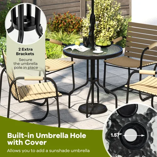 Miniatura 6 de Tangkula Mesa de Comedor Redonda de Vidrio para Patio de 27.5 Pulgadas con Agujero para Sombrilla de 1.57", Marco de Metal Resistente, Mesa Auxiliar