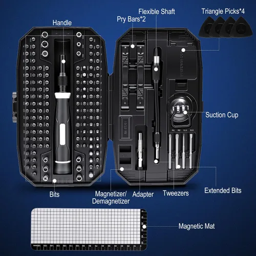 Miniatura 2 de Juego de destornilladores de precisión 152 en 1, kit de reparación electrónica con puntas magnéticas CR-V, kit de herramientas de reparación de Negro