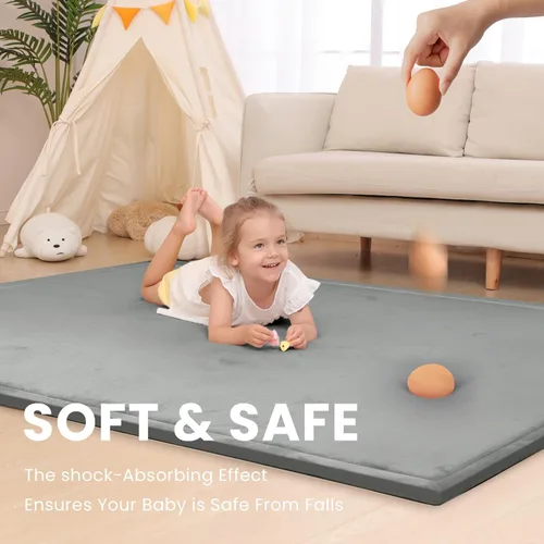 Miniatura 4 de Huloo Sleep - Tapete de juego para bebé, tapete de espuma viscoelástica de 1.3 pulgadas de grosor, terciopelo coral suave, antideslizante, Gris