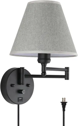 Miniatura 9 de Lámpara de Pared con Brazo Oscilante Enchufable, Apliques de Pared Ajustables, Luz de Lectura Industrial Vintage, Luz de Montaje en Pared junto a
