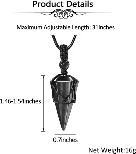 Miniatura 6 de Top Plaza - Collar ajustable con dije de piedra natural puntiaguda de sanación Reiki de 6 caras tipo péndulo joyería para mujeres y hombres