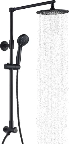 Miniatura 10 de Fennocasa Polaris 3 Retrofit Sistema de ducha de lluvia, combo de ducha de mano de 3 ajustes con barra deslizante, cabezal de ducha de perfil bajo
