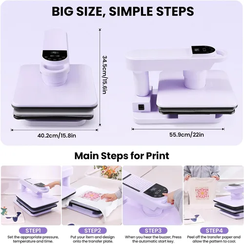 Miniatura 2 de Máquina giratoria de prensa de calor automática, prensa inteligente de camisetas de 15 x 15 pulgadas con liberación automática y presión automática