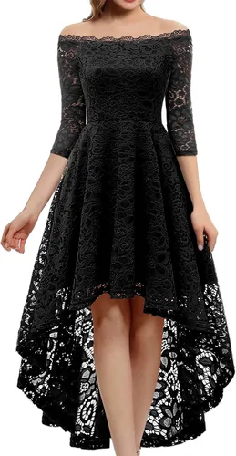 Dressystar Vestido tipo cóctel, de encaje, para mujer, vestido irregular con vuelo y hombros descubiertos, para dama de honor, fiesta formal