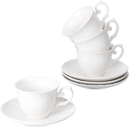 Miniatura 11 de Agyiuns tazas y platillos de cerámica para café, 6oz, taza de café para café, latte, café moca y té - Juego de 4 (Flores grandes - Juego de 4)