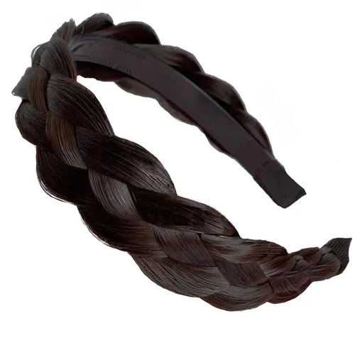 Miniatura 9 de Diadema de 4 hebras de cabello sintético trenzado, diadema trenzada con dientes, accesorio de belleza, diadema elástica para mujer (marrón oscuro)