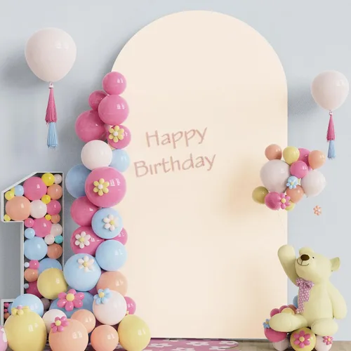 Miniatura 16 de Fomcet Cubierta de Arco de Boda de 6 Pies Beige Spandex Tela Ajustada Cubierta de Telón de Fondo de Arco Parte Superior Redonda Cubiertas de Telón
