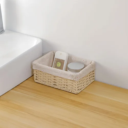 Miniatura 4 de Cesta de almacenamiento tejida de mimbre, organizador de juguetes, botes pequeños para despensa, regalos de dormitorio, estantes vacíos, cubo