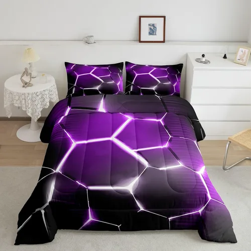 Miniatura 22 de Feelyou Juego de edredón de nido de abeja, edredón hexagonal rojo degradado para niños, niñas, adolescentes, juego de ropa de cama geométrico, Multi