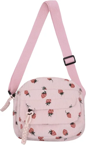 Miniatura 18 de Bolso cruzado de pana de fresa para mujeres y niñas, bonito bolso de mano con diseño de fresa, bolso de mensajero pequeño, bolso de hombro