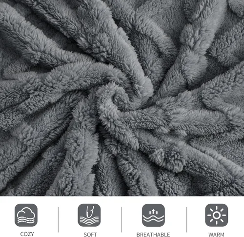 Miniatura 9 de Aganear Manta Gemela – Diseño elegante 3D, manta ligera portátil de lujo súper suave, esponjosa, cálida, acogedora, mullida para sofá, sala de Gris