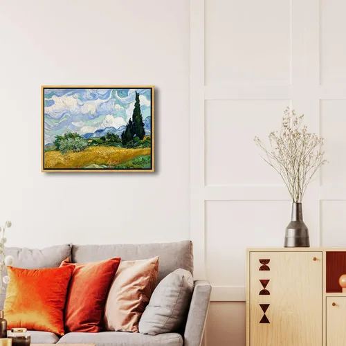 Miniatura 2 de Wieco Art - Arte enmarcado para pared de Campo de trigo con cipreses de Vincent Van Gogh, reproducción de pinturas en lienzo abstracto, impresiones