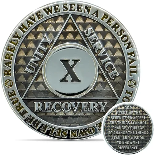 Miniatura 46 de Moneda de sobriedad de 10 años Chip AA Legacy Ficha de aniversario de recuperación de triplaca gruesa (Aqua)