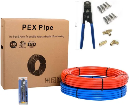 Miniatura 8 de EFIELD Tubo Pex-b de 1/2 pulgada y 200 pies, 2 x 100 pies, azul y rojo, accesorios Pex (15), herramienta de engarzado, abrazaderas y kit combinado