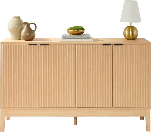 Miniatura 11 de Best Choice Products Armario de almacenamiento moderno de 4 puertas de 55 pulgadas, buffet, gabinete multimedia, armario, mesa de entrada, Nogal