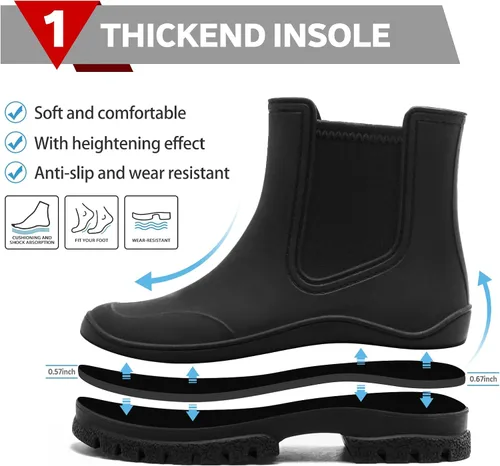 Miniatura 2 de Botas de lluvia para mujer, cómodos botines elásticos para adultos, botas Chelsea de tacón medio a la moda, impermeables, antideslizantes, suela