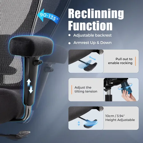 Miniatura 6 de Silla de escritorio de oficina grande y alta de 500 libras, silla de escritorio ergonómica de malla resistente, sillas de computadora giratorias
