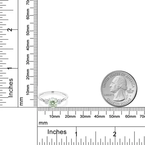 Miniatura 46 de Gem Stone King Anillo de compromiso de 3 piedras preciosas redondas de oro blanco de 10 quilates con piedra natal de 0.236 in con piedra natal
