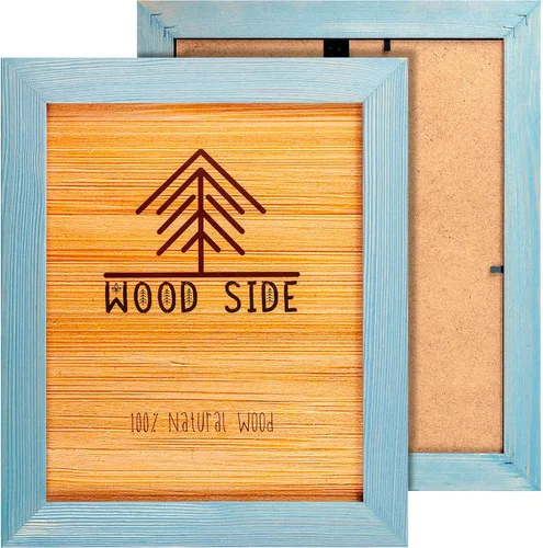 Miniatura 8 de Marco de fotos de madera rústica de 11 x 14 – 100% madera maciza natural ecológica envejecida para montaje en pared, color azul