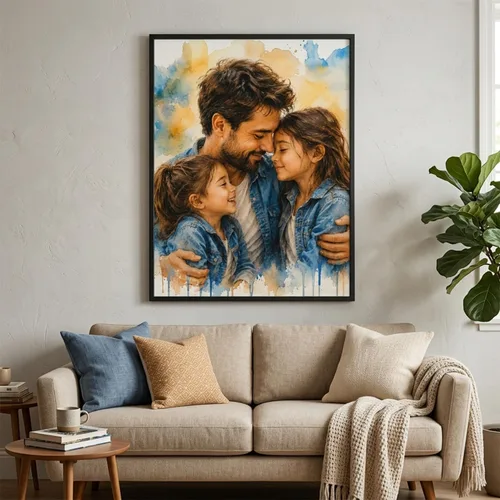 Miniatura 4 de NAZENTI Retrato de acuarela personalizado de foto, arte de pared con foto familiar, regalos personalizados para el día del padre para abuelo, papá