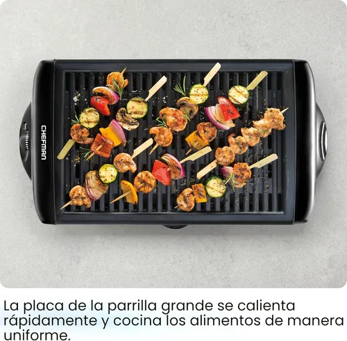 Miniatura 5 de Chefman Parrilla eléctrica para interiores sin humo con superficie de cocción antiadherente y perilla de temperatura ajustable de cálido a abrasador