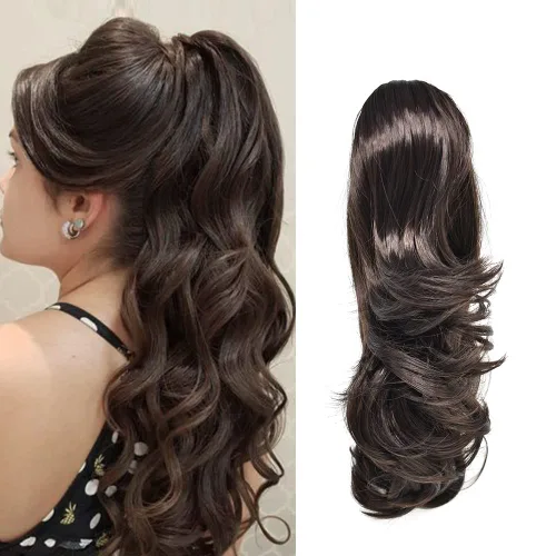Miniatura 21 de Natural Mujeres Onduladas Chic Garra Pinza Pinza Cola de Caballo Coqueto Capa Extensión de Pelo 14" Rizado Fibra de Alta Temperatura Extensión de 1#