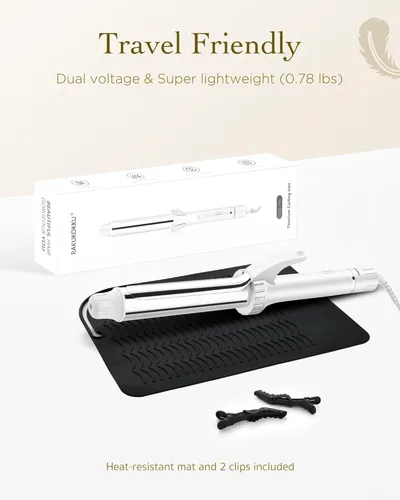 Miniatura 7 de Rizador de titanio de 1 1/4 pulgadas para ondas playeras de larga duración y rizos sueltos, varita rizadora con abrazadera para cabello largo