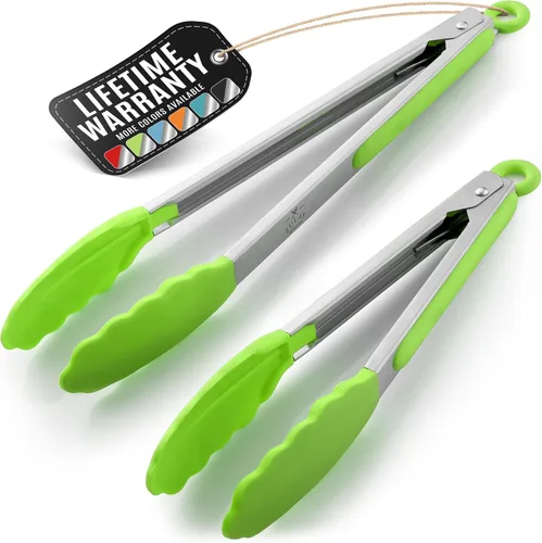 Miniatura 13 de Zulay Pinzas de cocina de acero inoxidable con puntas de silicona, juego de 2 pinzas de cocina con bloqueo (9 y 12 pulgadas) con agarre
